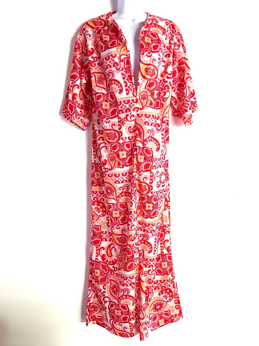 Vintage Mid Century Modern Mod Half Sleeve Deep V Maxi Dress